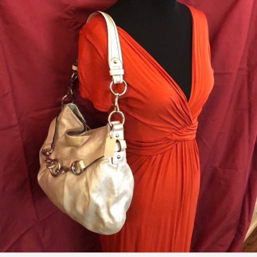 Coach silver metallic soft goat suede leather hobo bag with nickel hardware - Picture 15 of 15